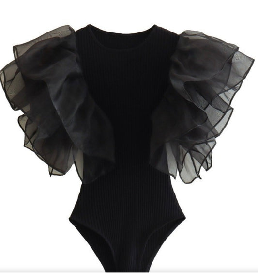 Ruffle Sleeve Tulle Bodysuit