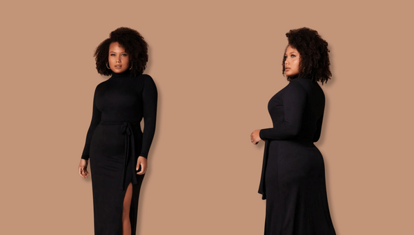 Women wearing black slit dress