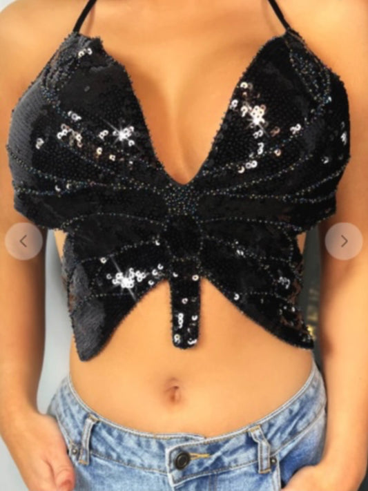 Sequins butterfly Crop Top