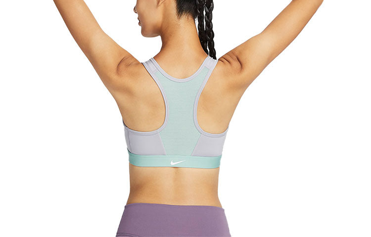 Nike (wmns) Swoosh Medium-support Padded Zip-front Sports Bra 'blue Gray' In Purple