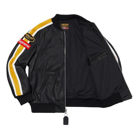 Supreme X Vanson Leathers Perforated Bomber Jacket 'black Yellow'