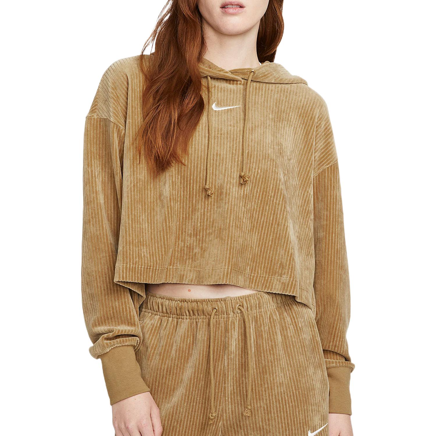 Nike (wmns) Sportswear Velour Cropped Pullover Hoodie 'tan'