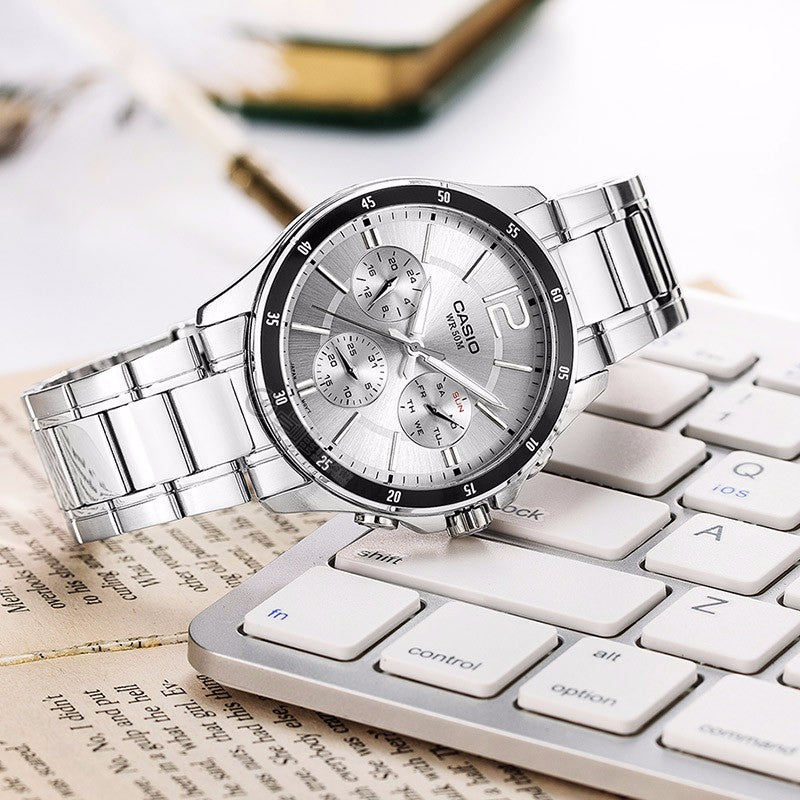 Casio Couple Waterproof Stainless Steel Strap White Analog In Black