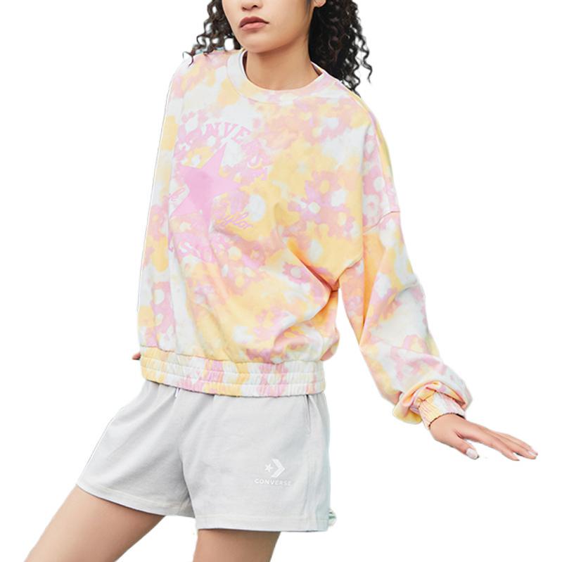 Converse (wmns)  Washed Floral Cotton Crew Neck Shirt 'pink' In Multi