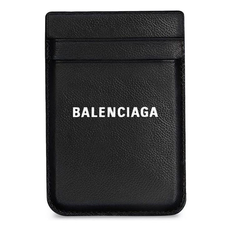 Balenciaga Cash Magnetic Leather Card Holder In Black