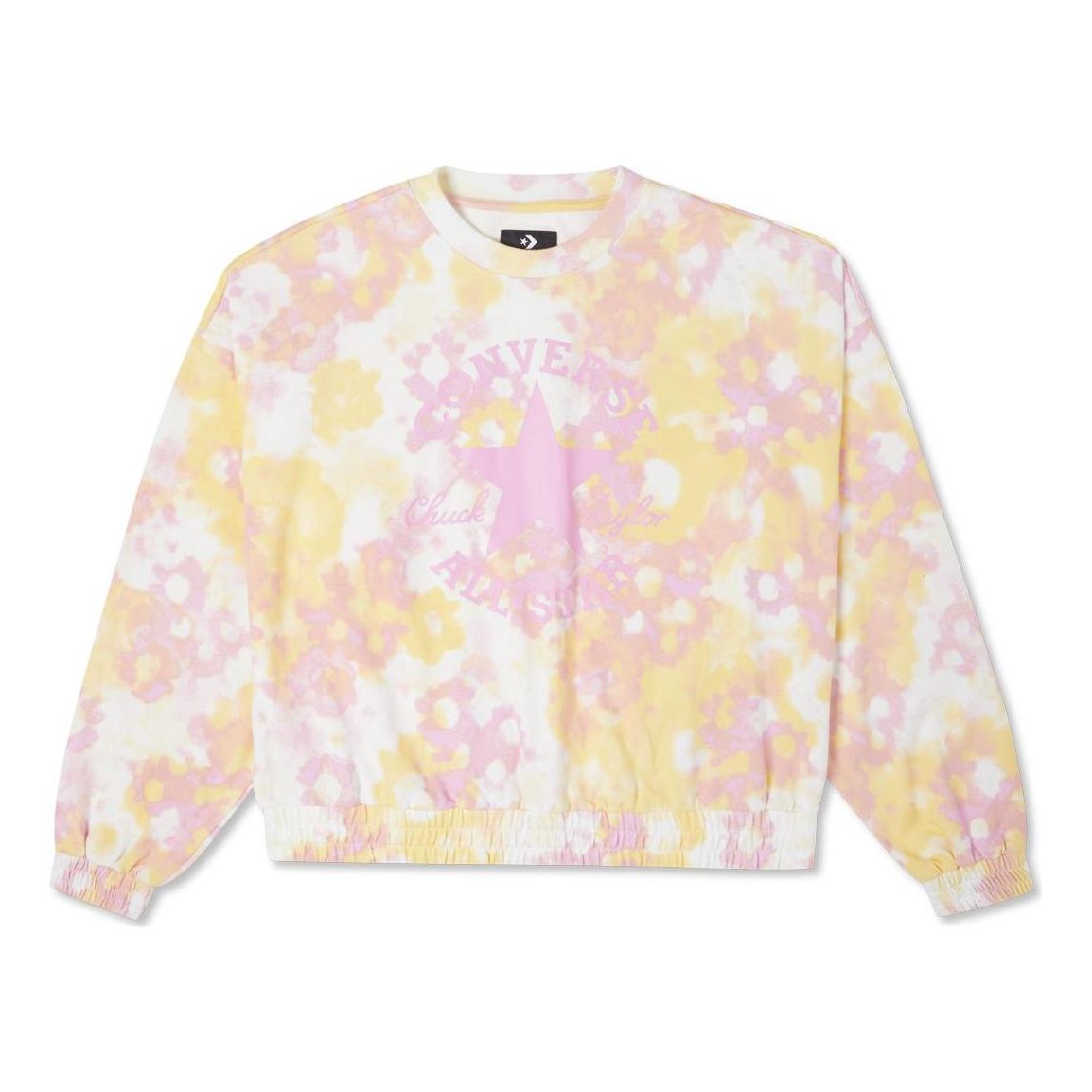 Converse (wmns)  Washed Floral Cotton Crew Neck Shirt 'pink' In Multi
