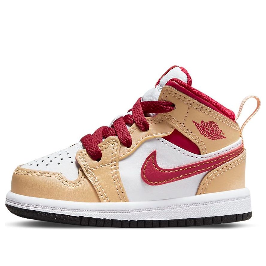 Air Jordan (td) 1 Mid 'light Curry Cardinal Red'