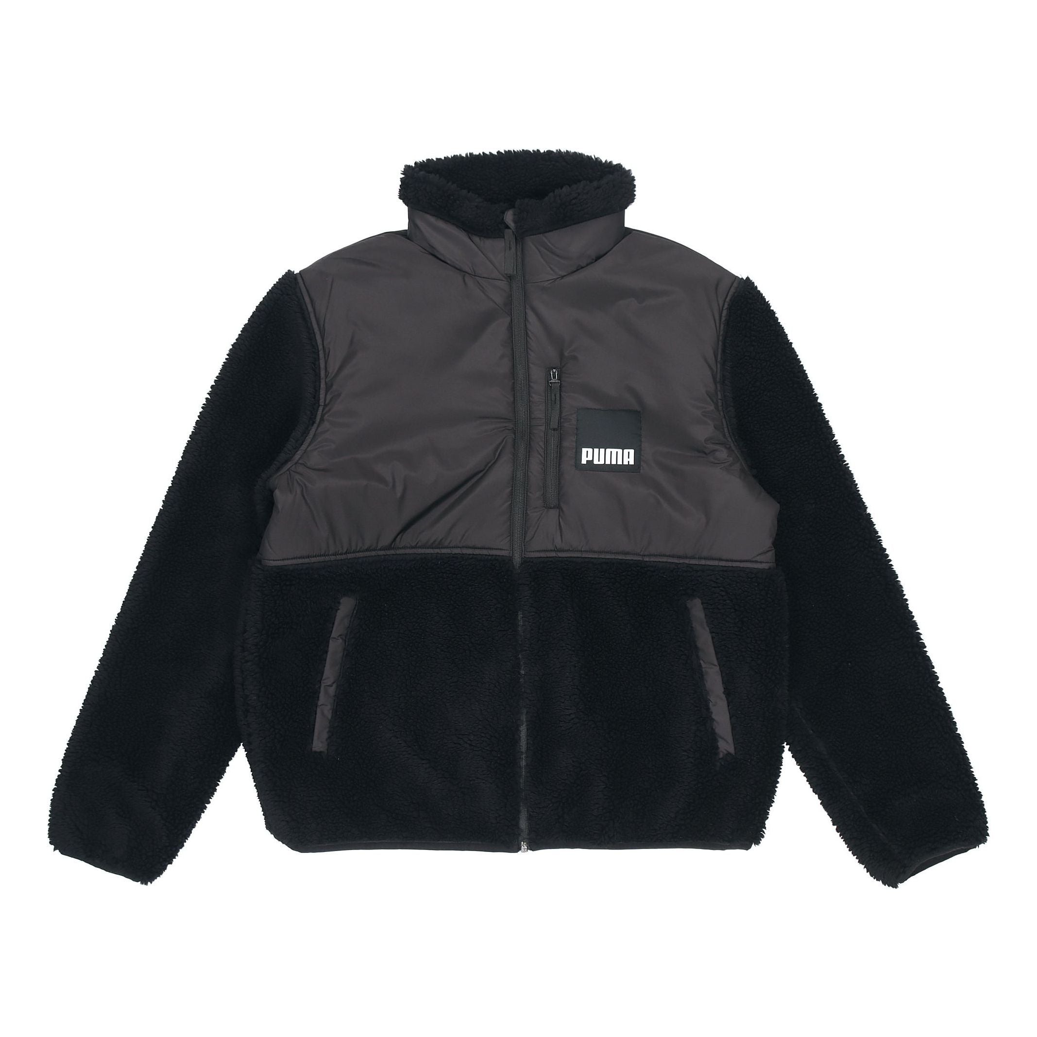 Puma Sherpa Contrasting Colors Sports Lamb's Wool Stand Collar Logo Jacket Black
