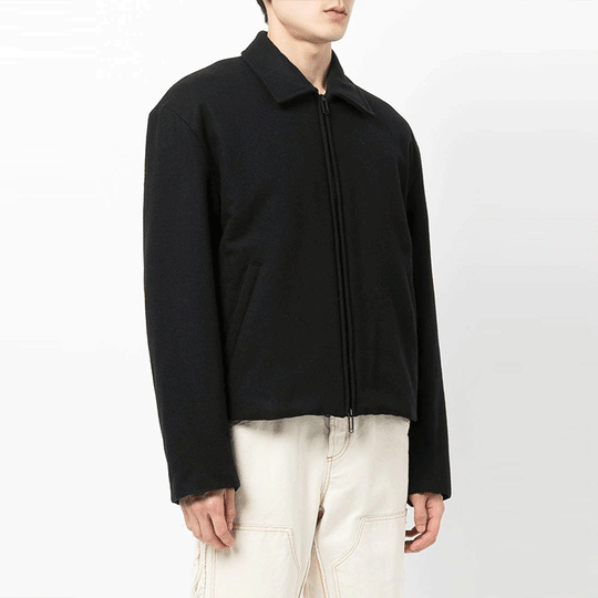 Men's OFF-WHITE Solid Color Zipper lapel Jacket Loose Fit Black ...