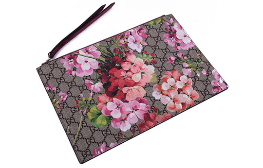 Women's GUCCI GG Blooms Logo Printing Canvas Suede Large Ebony / Pink ...