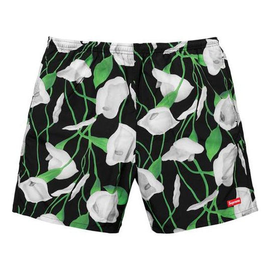 Supreme SS18 Nylon Water Short Flowers Casual Shorts Unisex Black