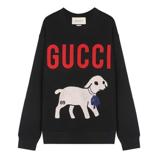 (WMNS) GUCCI Logo Lamb Patch Oversized Print Jumper Sweater For Black ...
