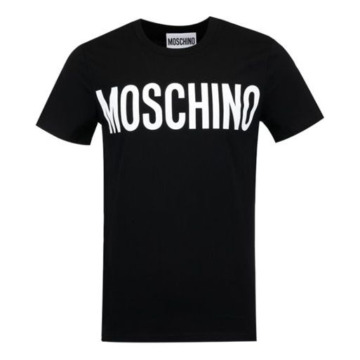 Men's MOSCHINO Alphabet Logo Loose Round Neck Short Sleeve Black A0705 ...