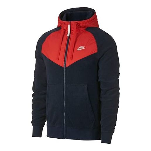 Nike hooded Fleece Lined Sports Jacket Red Blue 929114-451 - KICKS CREW