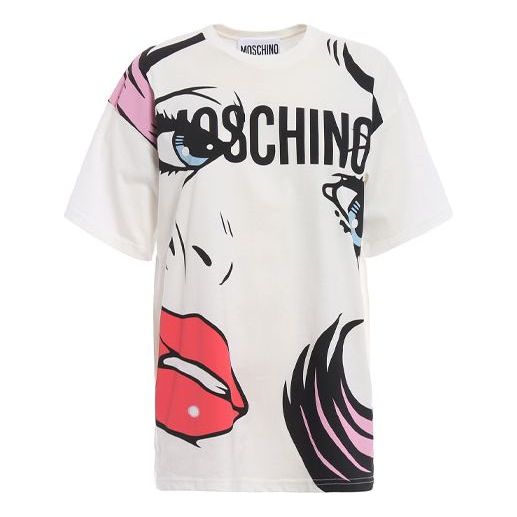 MOSCHINO Human Face Printing Loose Short Sleeve Unisex White 3XA0778-9 ...