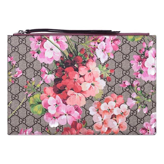 Women's GUCCI GG Blooms Logo Printing Canvas Suede Large Ebony / Pink ...