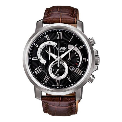 Casio Enticer Waterproof Leather Strap Analog Watch 'Brown Black'