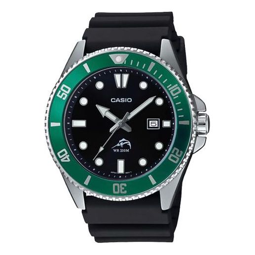 Casio Men's Series 200m Waterproof Stainless Steel Black Dial Luminous Quartz Watch Mens Green Analo In Metallic