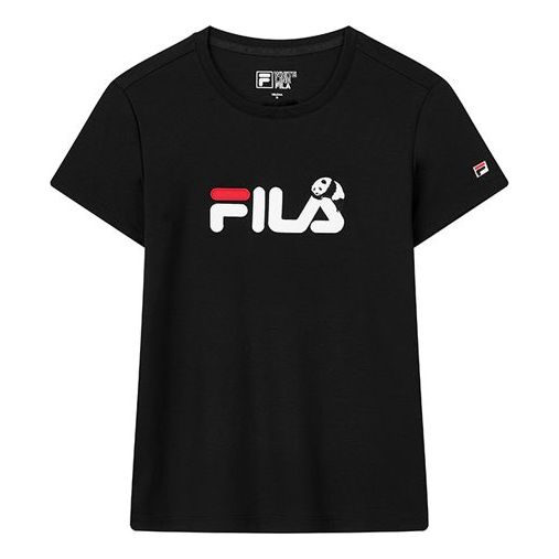 (WMNS) FILA Embroidered Panda Alphabet Short Sleeve Black F11W018141F ...