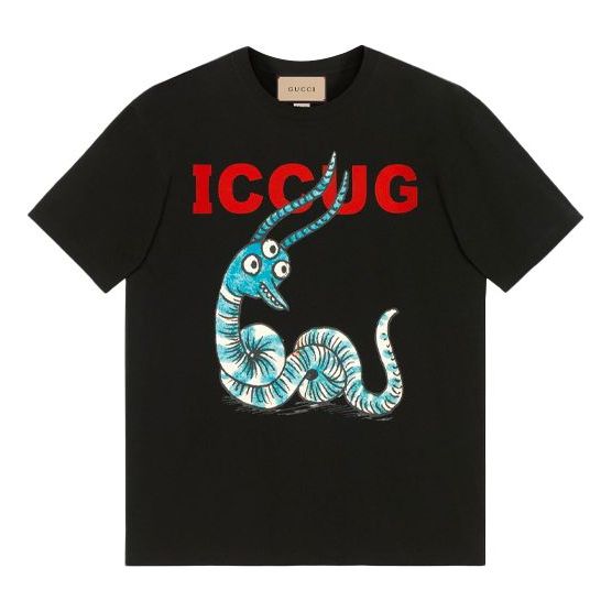Tシャツ・カットソー [gucci] Short Sleeve T-Shirt Men's Gucci Round Neck Printing Short Sleeve Black T-Shirt