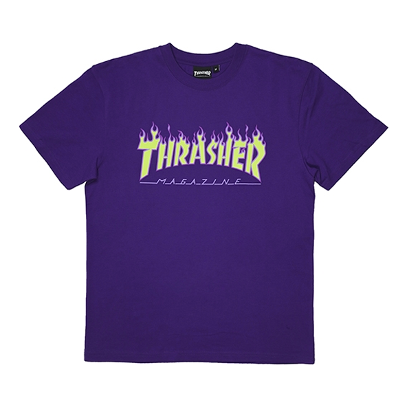 Thrasher Flame Green Short Sleeve Japanese version Unisex Purple TH042 ...