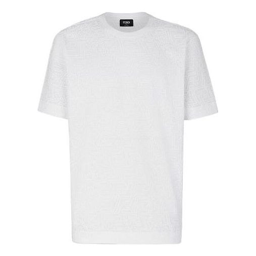 Men's FENDI FW21 F Pattern Printing Round Neck Short Sleeve White T-Shirt