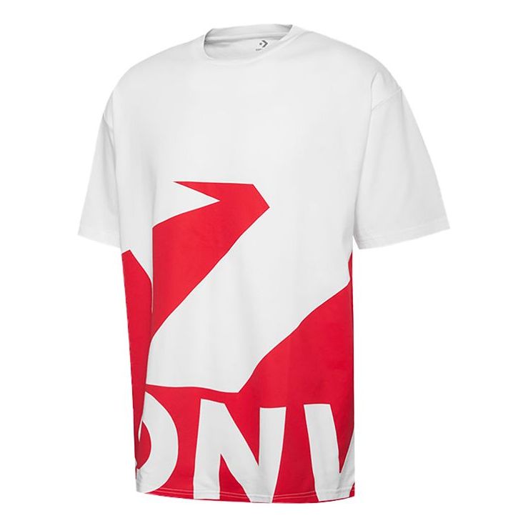 Converse Men's  Contrasting Colors Printing Sports Short Sleeve Red T-shirt In White