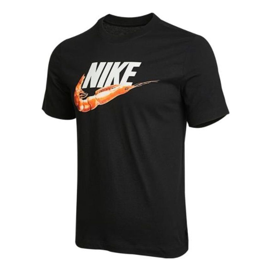 Nike Men's  Nsw Tee 1 Food Shrimp Large Logo Printing Sports Short Sleeve Black T-shirt In Black