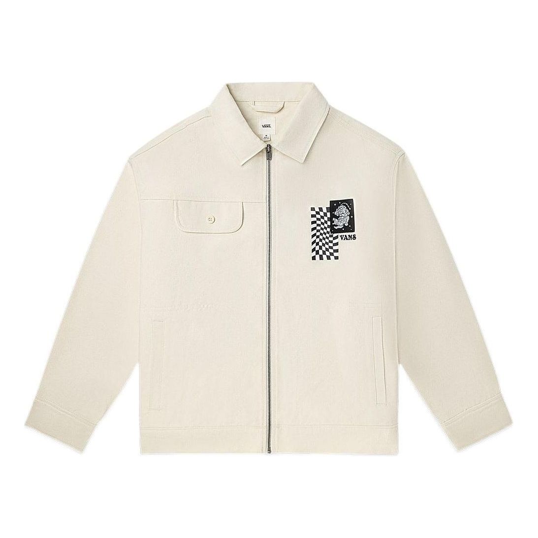 Vans Printing Embroidered Lapel Zipper Long Sleeves Jacket Unisex White In Neutral