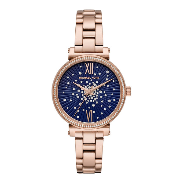 Buy the Womens MK-4335 Sofie Rose Gold Crystal Round Quartz Analog