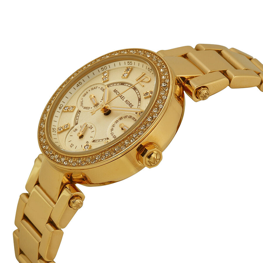 Michael Kors Mini Parker Champagne Glitz Dial Steel Ladies Watch MK605 –  The Watches Men & CO
