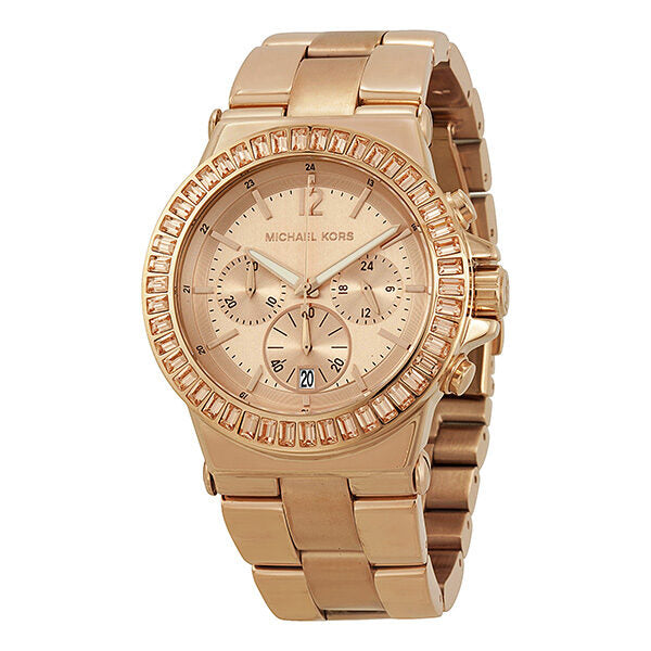 Michael Kors Rose Gold-tone Baguette Bezel Chronograph Ladies Watch MK –  The Watches Men & CO