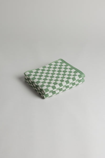 Sage Green + Pink Checkered Tiles Hand & Bath Towel by cadinera