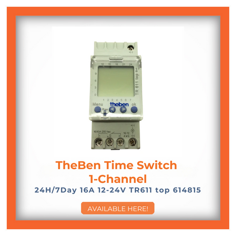 TheBen Time Switch 1-Channel 24H/7Day 16A 12-24V TR611 top 614815 for precise time management, ready to order.