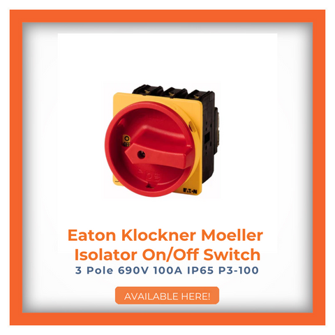 Eaton Klockner Moeller Isolator On/Off Switch 3 Pole 690V 100A IP65 P3-100, durable and high-performance, available now.
