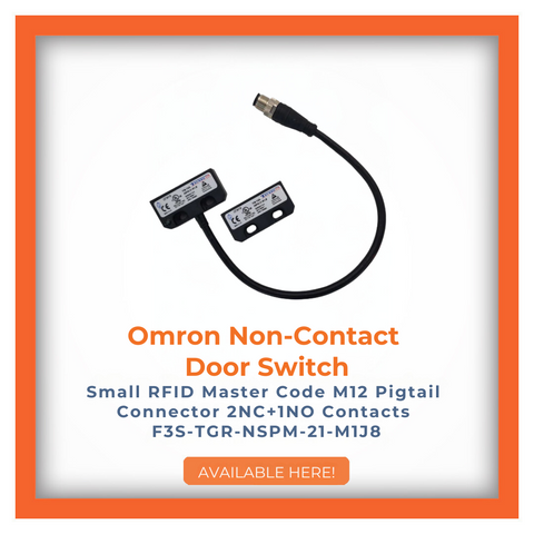 Omron Non-Contact Door Switch with RFID Master Code M12 Pigtail Connector 2NC+1NO Contacts F3S-TGR-NSPM-21-M1J8, advanced security access, available now.