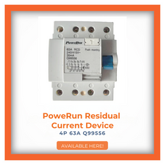PoweRun Residual Current Device 4P 63A Q99556 ensuring comprehensive electrical circuit protection, click to purchase.