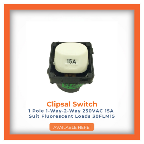 Clipsal Switch 1 Pole 1-Way-2-Way 250VAC 15A suitable for fluorescent loads on sale.