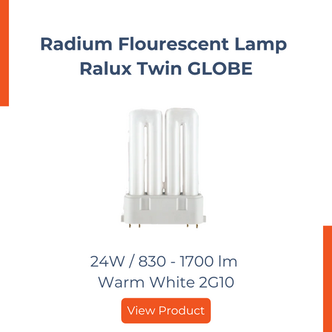 Radium Flourescent Lamp Ralux Twin GLOBE 24W / 830 - 1700 lm Warm White 2G10