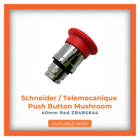Schneider Telemecanique Push Button Mushroom 40mm Red ZB4BS844 for emergency stop applications ready to order.