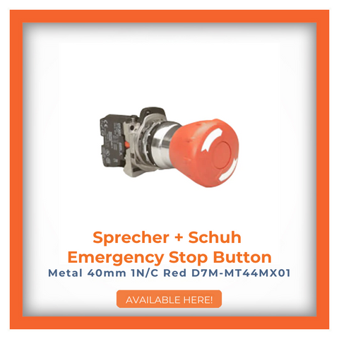 Sprecher + Schuh Emergency Stop Button Metal 40mm 1N/C Red D7M-MT44MX01, click to purchase.