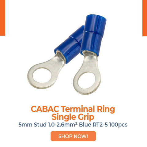 CABAC Terminal Ring Single Grip 5mm Stud 1.0-2.6mm² Blue RT2-5 100pcs