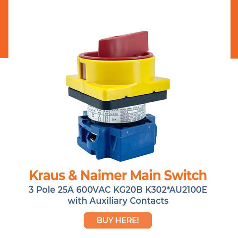 Kraus & Naimer Main Switch 3 Pole 25A 600VAC KG20B K302*AU2100E with Auxiliary Contacts
