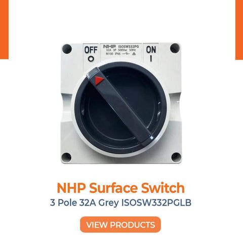 NHP Surface Switch 3 Pole 32A Grey ISOSW332PGLB