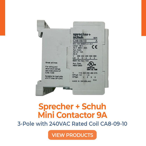 Sprecher + Schuh Mini Contactor 9A 3-Pole with 240VAC Rated Coil CA8-09-10