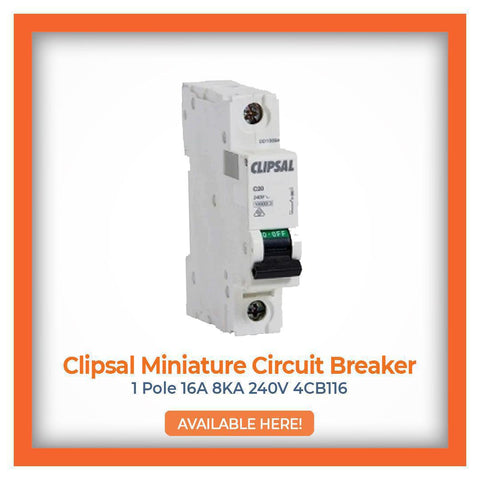 Clipsal Miniature Circuit Breaker 1 Pole 16A 8KA 240V 4CB116, designed for optimal electrical protection, available for order.
