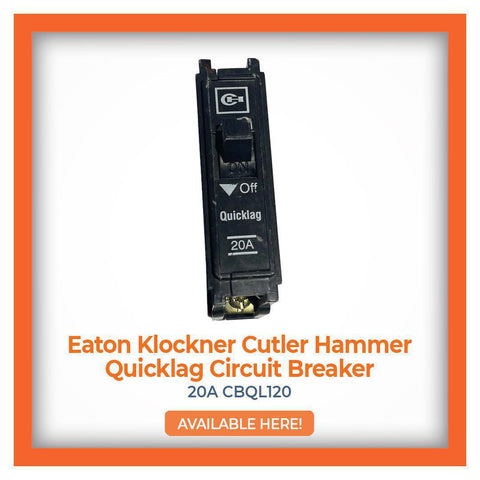 Eaton Klockner Cutler Hammer Quicklag Circuit Breaker 20A CBQL120, designed for quick and reliable circuit protection, readily available for secure installations.