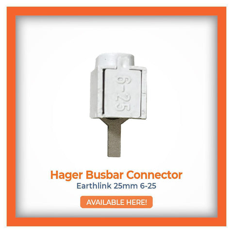 Hager Busbar Connector Earthlink 25mm 6-25 product shot with call-to-action, available for purchase at Industrial Electrical Warehouse