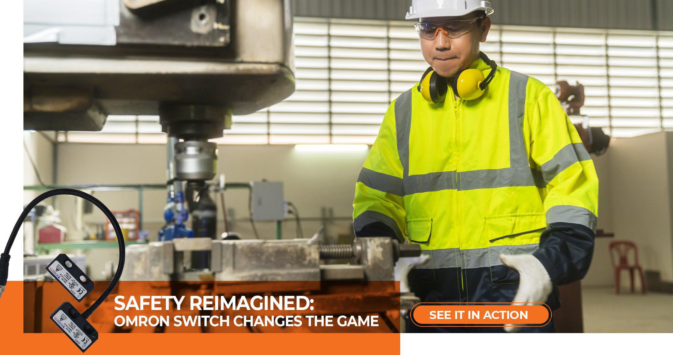 Industrial worker overseeing machinery with Omron RFID switches for game-changing safety measures in the manufacturing sector.