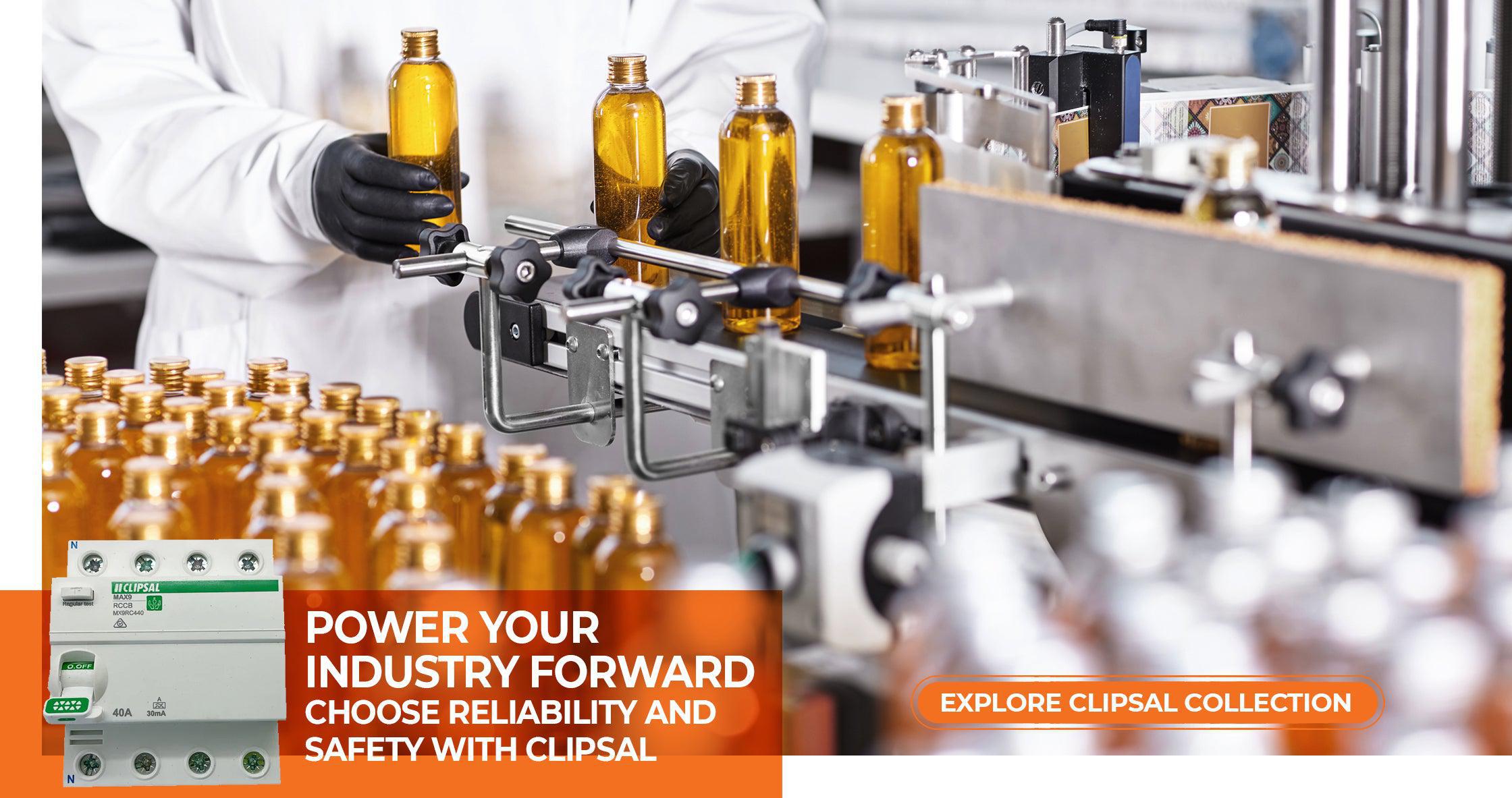 Quality control in the pharmaceutical industry with automated bottling line secured by Clipsal circuit protection for safety and reliability.
